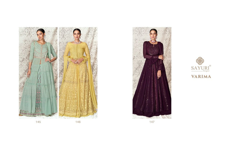 Sayuri Designer Varima Real Georgette Designer Wedding Wear Kurtis With Skirt & Dupatta