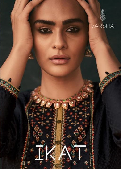 Varsha Ikat Tusser Silk Heavy Embroidered Party Wear Salwar Kameez