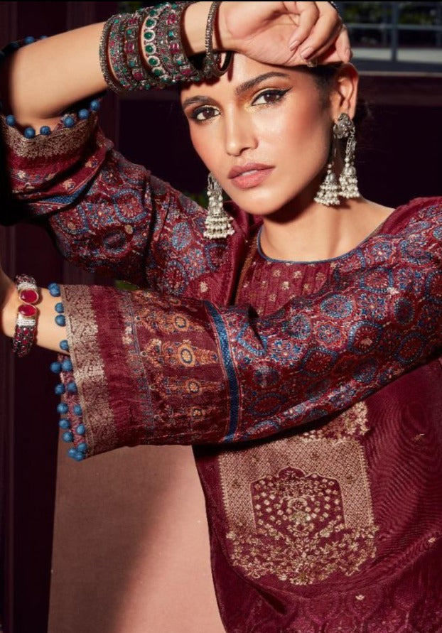 Deepsy Suit Veeha Pure Dola Jacquard Party Wear Embroidered Salwar Kameez With Digital Print