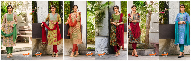 100 Miles Veena Cotton Designer Party Wear Kurtis With Bottom & Dupatta