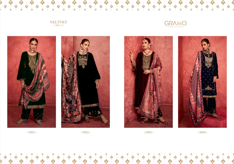 Gramo Dno 3001 To 3004 Velvet With Heavy Embroidery Work Stylish Designer Fancy Kurti