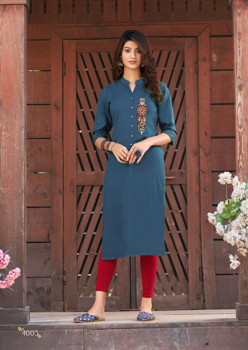 Parra Studio Vesture Vol 4 Rayon With Khatli Work Designer Party Wear Kurtis