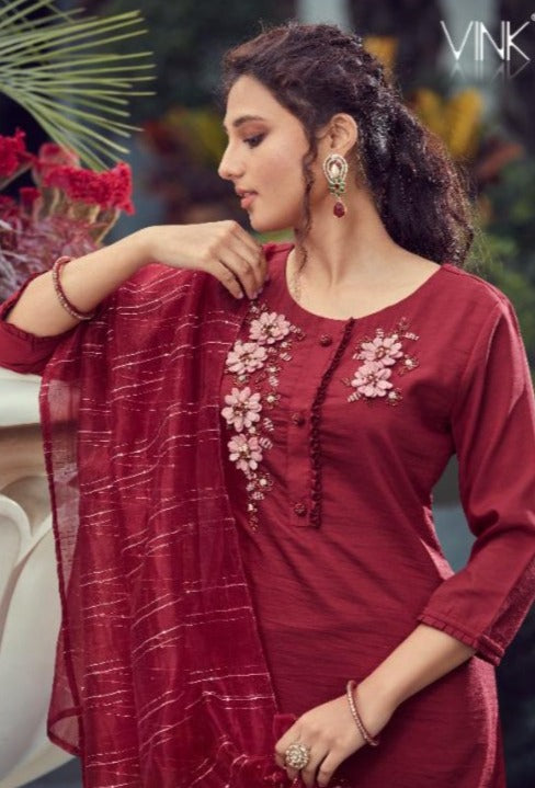 Vink Fashion Vibes Viscose Silk Stylish Fancy Party Wear Kurtis With Set Of Dupatta & Bottom