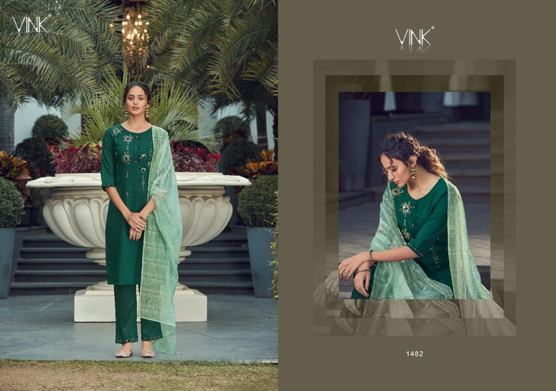 Vink Fashion Vibes Viscose Silk Stylish Fancy Party Wear Kurtis With Set Of Dupatta & Bottom