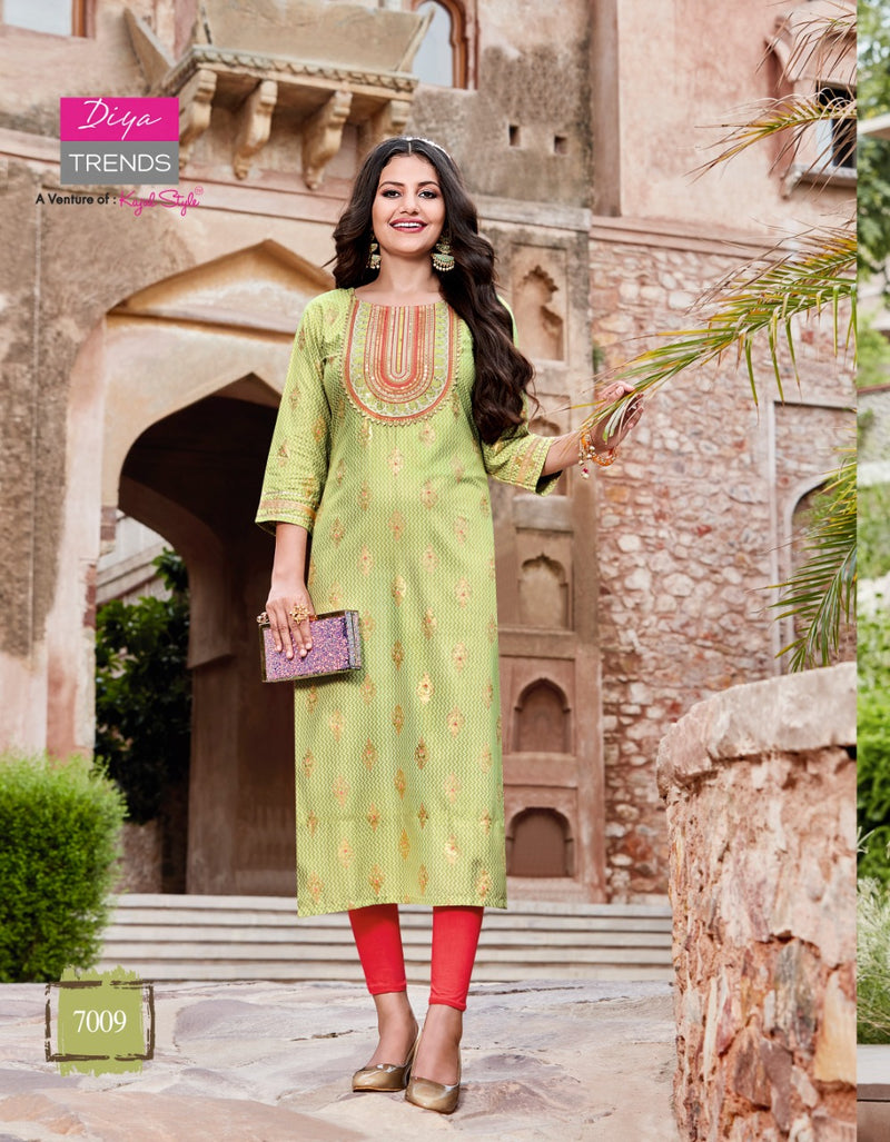 Diya Trends Victoriya Dno 7001 To 70014 Rayon Printed work Stylish Designer Party Wear Kurti