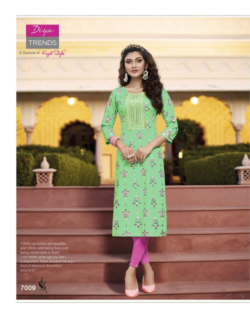 Diya Trends Victoria Vol 7 Rayon With Heavy Printed Work Stylish Designer Casual Look Fancy Kurti