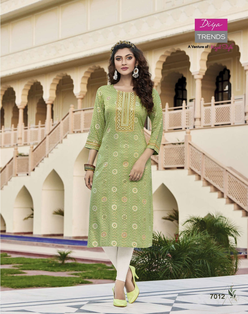 Diya Trends Victoria Vol 7 Rayon With Heavy Printed Work Stylish Designer Casual Look Fancy Kurti