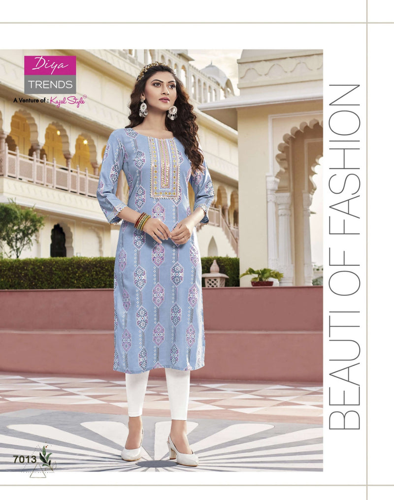 Diya Trends Victoria Vol 7 Rayon With Heavy Printed Work Stylish Designer Casual Look Fancy Kurti