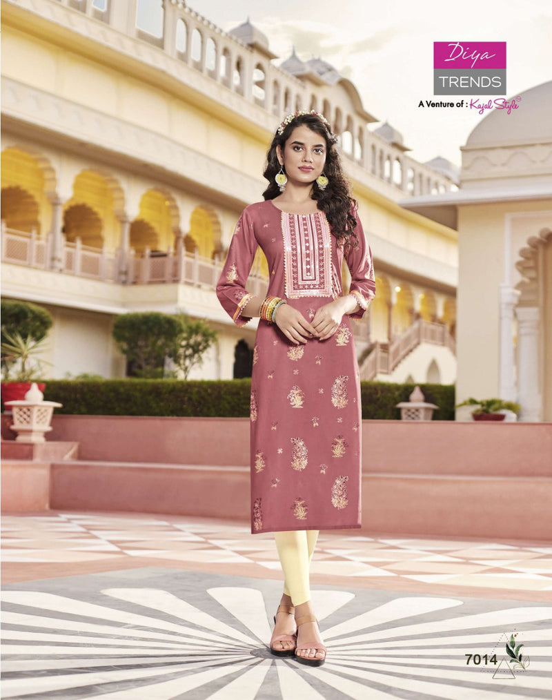 Diya Trends Victoria Vol 7 Rayon With Heavy Printed Work Stylish Designer Casual Look Fancy Kurti