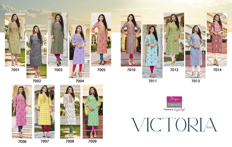 Diya Trends Victoria Vol 7 Rayon With Heavy Printed Work Stylish Designer Casual Look Fancy Kurti