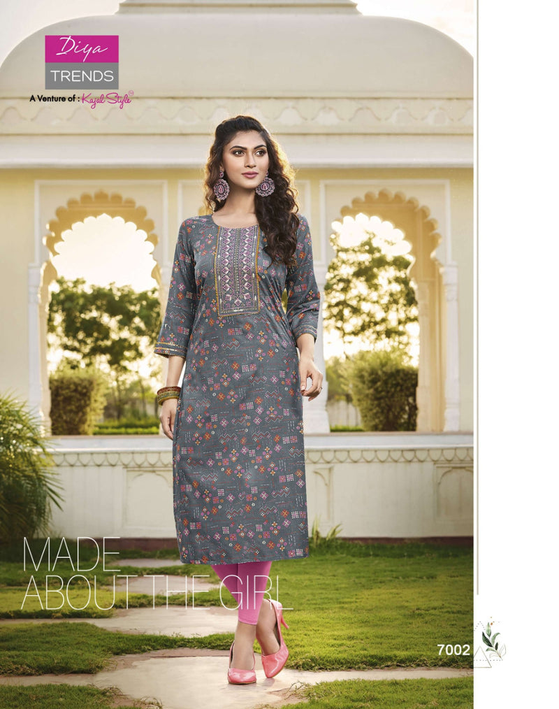 Diya Trends Victoria Vol 7 Rayon With Heavy Printed Work Stylish Designer Casual Look Fancy Kurti