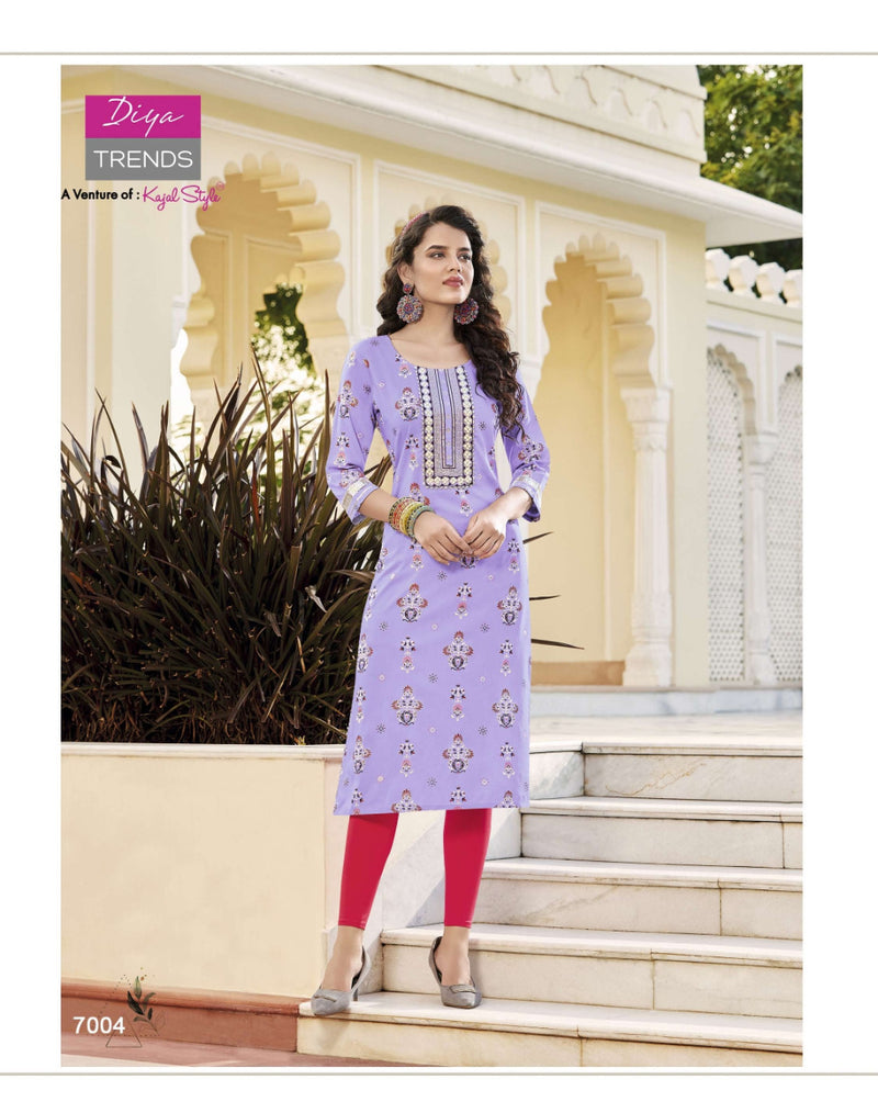 Diya Trends Victoria Vol 7 Rayon With Heavy Printed Work Stylish Designer Casual Look Fancy Kurti