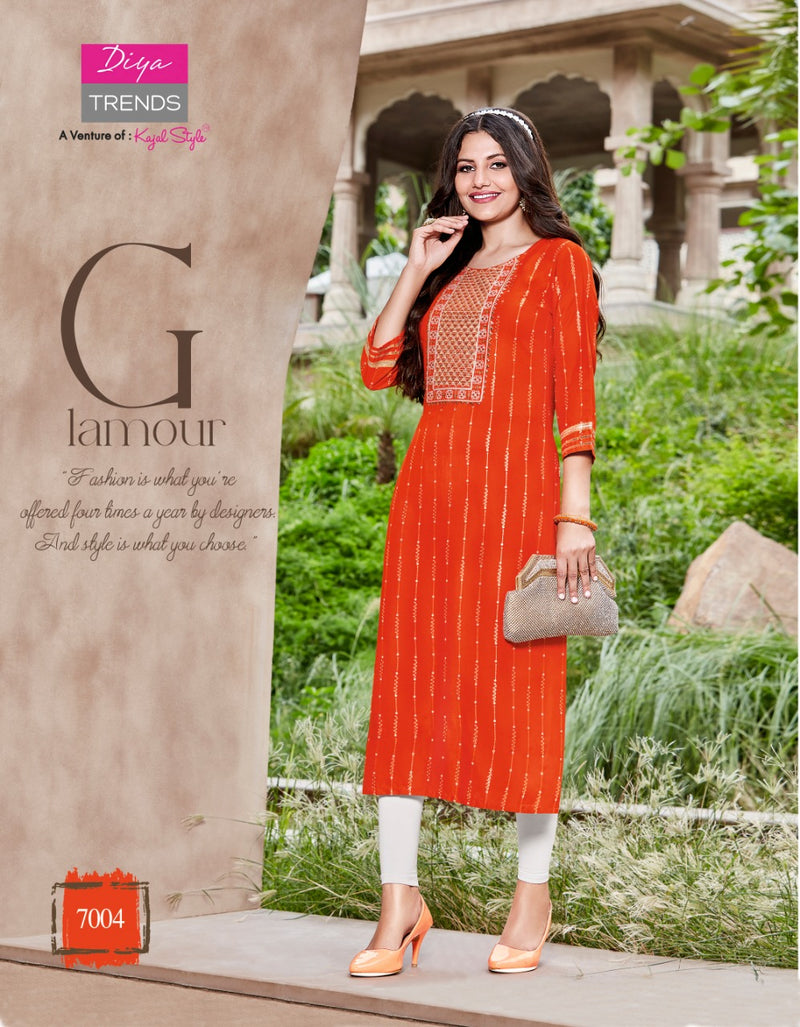 Diya Trends Victoriya Dno 7001 To 70014 Rayon Printed work Stylish Designer Party Wear Kurti