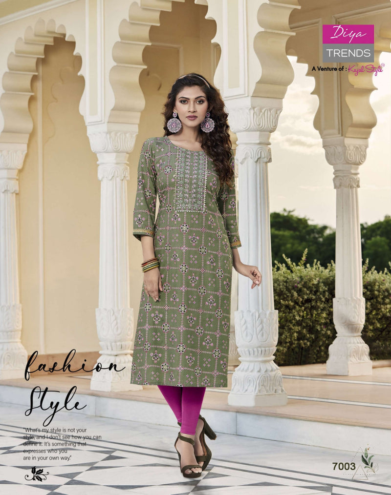 Diya Trends Victoria Vol 7 Rayon With Heavy Printed Work Stylish Designer Casual Look Fancy Kurti