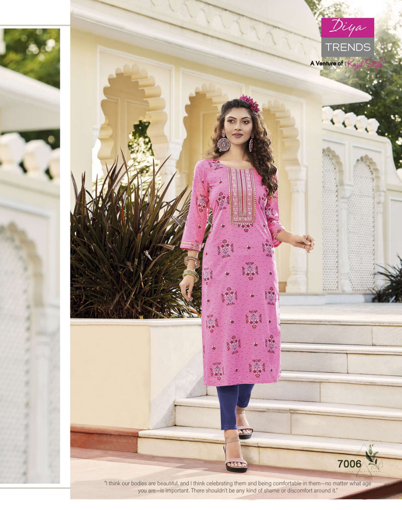 Diya Trends Victoria Vol 7 Rayon With Heavy Printed Work Stylish Designer Casual Look Fancy Kurti