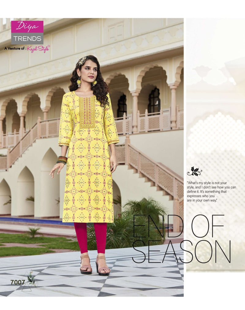 Diya Trends Victoria Vol 7 Rayon With Heavy Printed Work Stylish Designer Casual Look Fancy Kurti