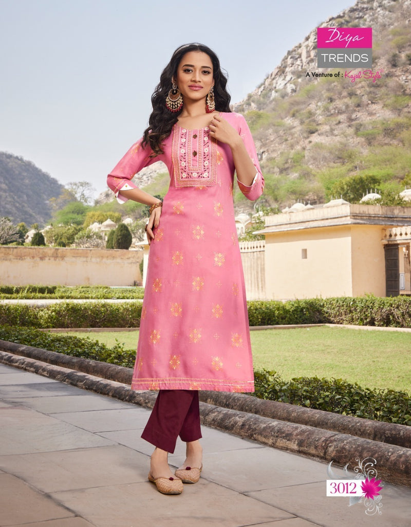 Diya Trends Victoria Vol 3 Rayon With Foil Print Fancy Stylish Party Wear Kurtis