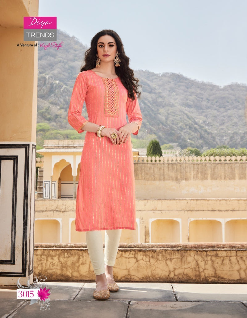 Diya Trends Victoria Vol 3 Rayon With Foil Print Fancy Stylish Party Wear Kurtis