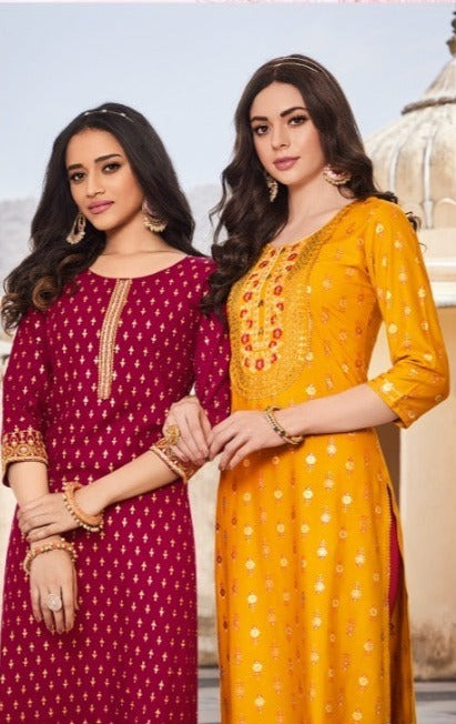 Diya Trends Victoria Vol 3 Rayon With Foil Print Fancy Stylish Party Wear Kurtis