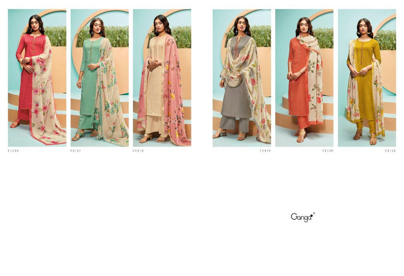 Ganga Vie Dno C 1116 To C 1121 Satin Cotton With Heavy Embroidery Stylish Designer Party Wear Kurti