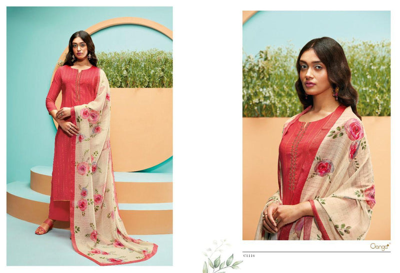 Ganga Vie Dno C 1116 To C 1121 Satin Cotton With Heavy Embroidery Stylish Designer Party Wear Kurti