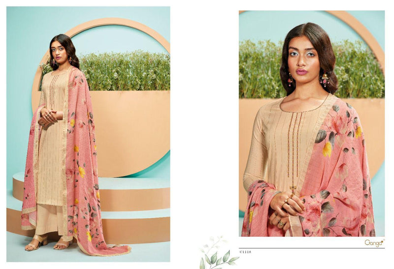 Ganga Vie Dno C 1116 To C 1121 Satin Cotton With Heavy Embroidery Stylish Designer Party Wear Kurti