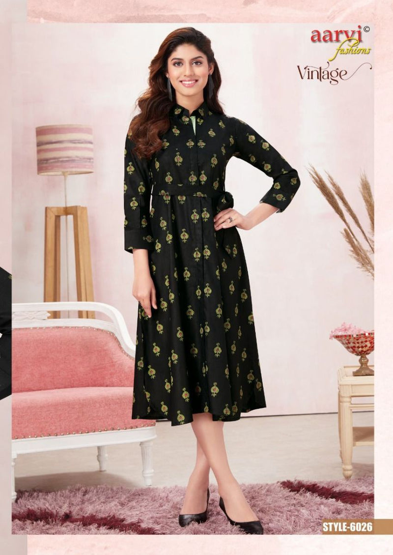 Aarvi Fashion Vintage Rayon Printed Western Wear Party Wear Kurtis