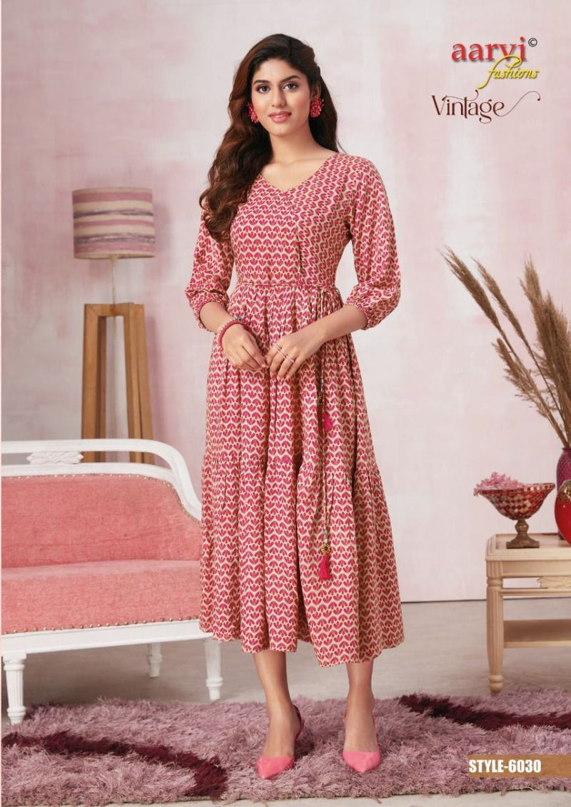 Aarvi Fashion Vintage Rayon Printed Western Wear Party Wear Kurtis