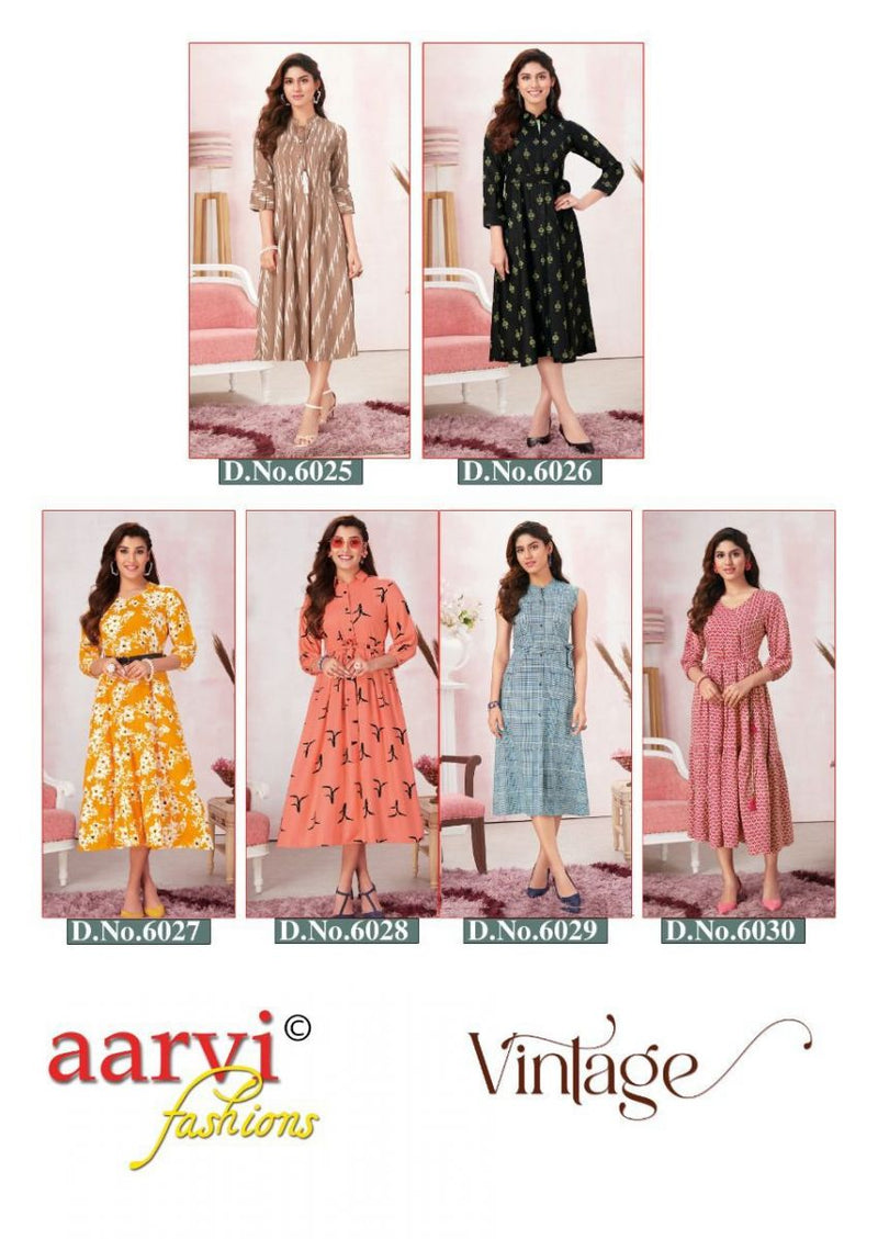 Aarvi Fashion Vintage Rayon Printed Western Wear Party Wear Kurtis