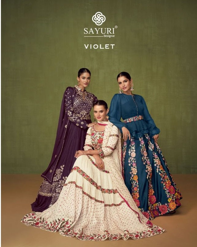 Sayuri Violet Georgette with Heavy Embroidery Work Stylish Designer Wedding Wear Lehenga