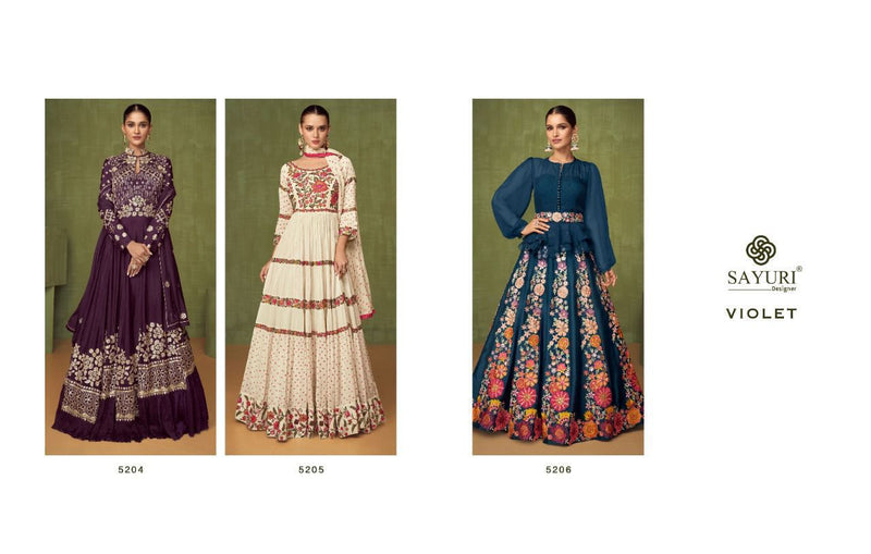 Sayuri Violet Georgette with Heavy Embroidery Work Stylish Designer Wedding Wear Lehenga