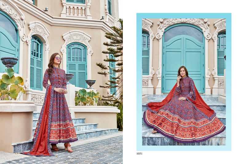 Virasat Vol 11 Killer Silk With Digital Patola Print Long Gown Type Wedding Wear Kurtis