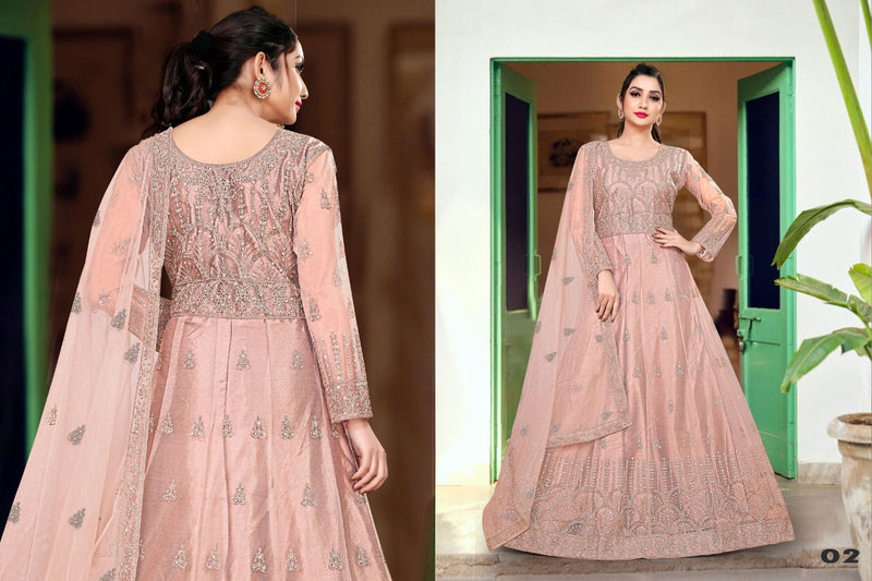 Viana Vol 1 Butterfly Net Codding & Embroidery With Stone Work Wedding Wear Long Gown