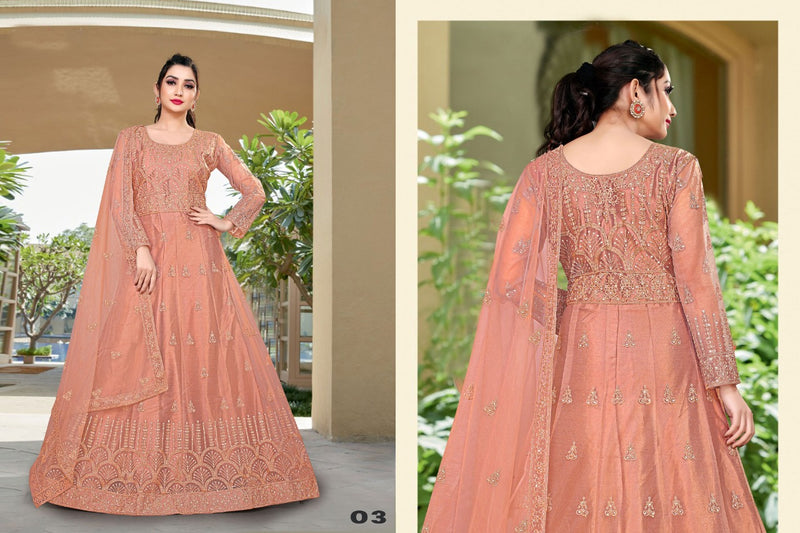 Viana Vol 1 Butterfly Net Codding & Embroidery With Stone Work Wedding Wear Long Gown