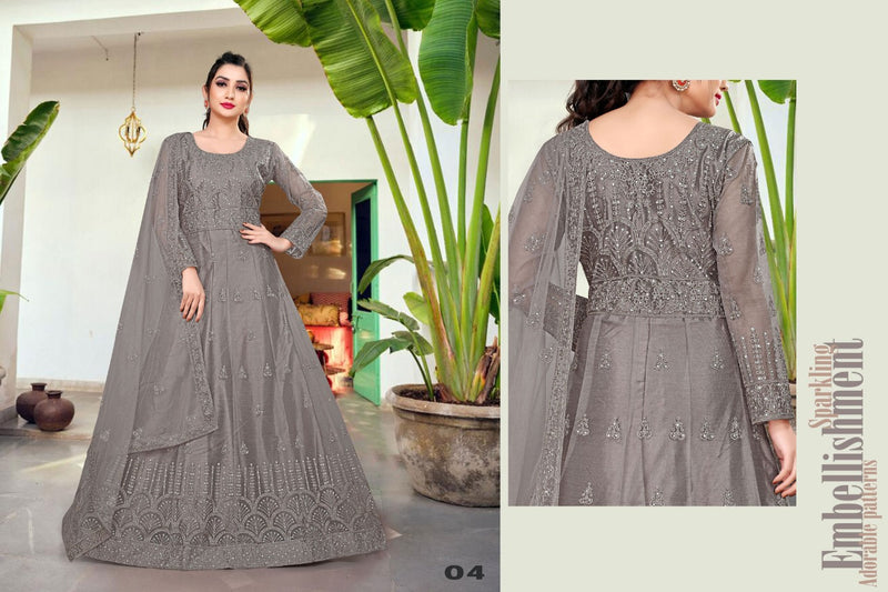 Viana Vol 1 Butterfly Net Codding & Embroidery With Stone Work Wedding Wear Long Gown