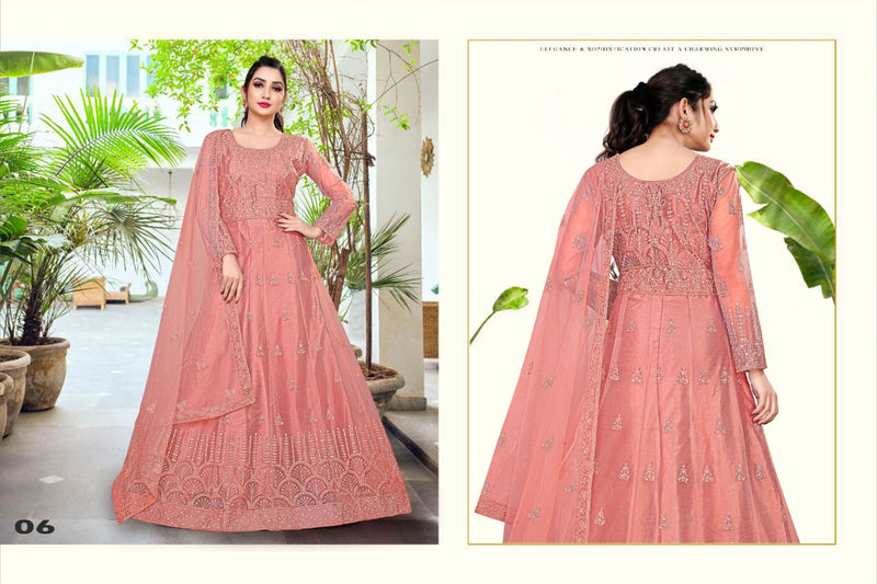 Viana Vol 1 Butterfly Net Codding & Embroidery With Stone Work Wedding Wear Long Gown