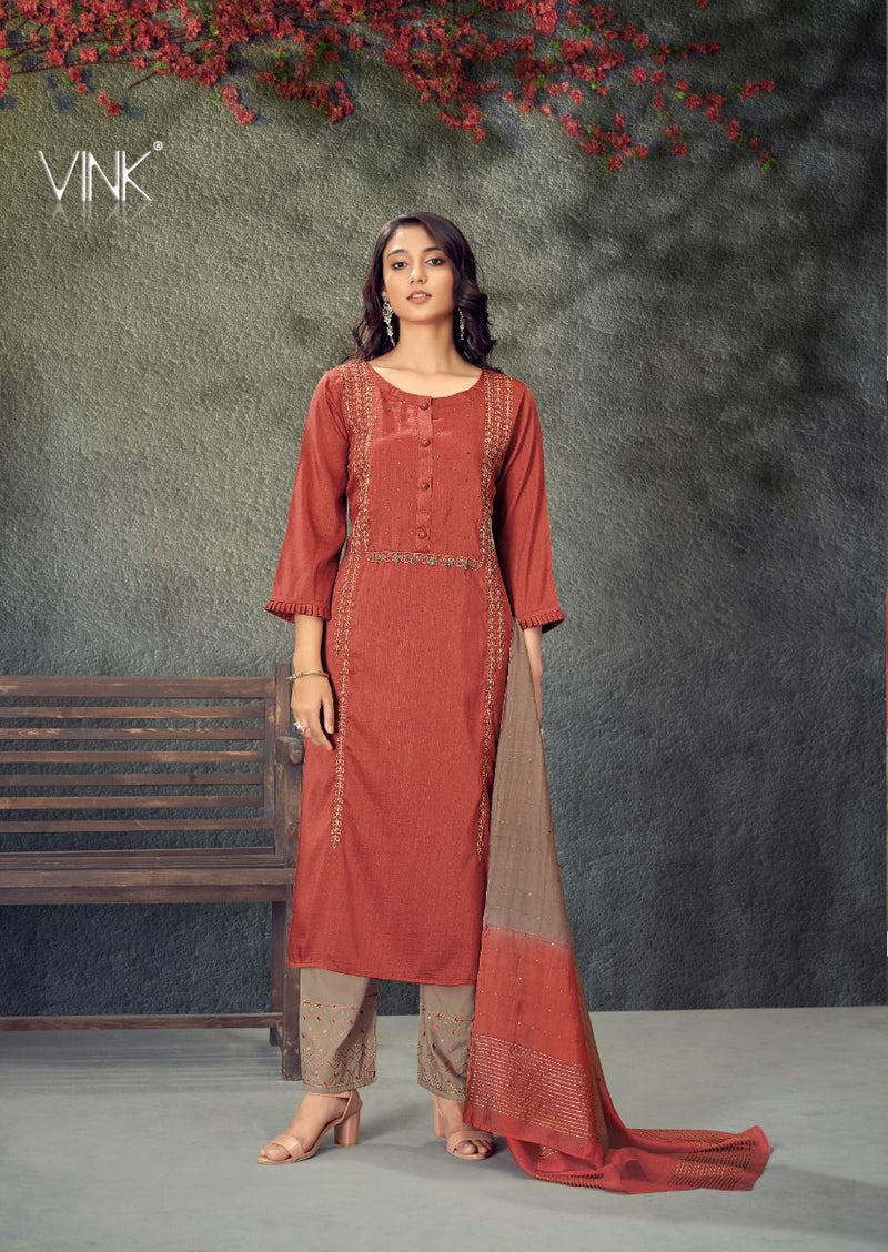 Vink Legacy Viscose Silk Embroiderd Muslin Designer Wear Kurti