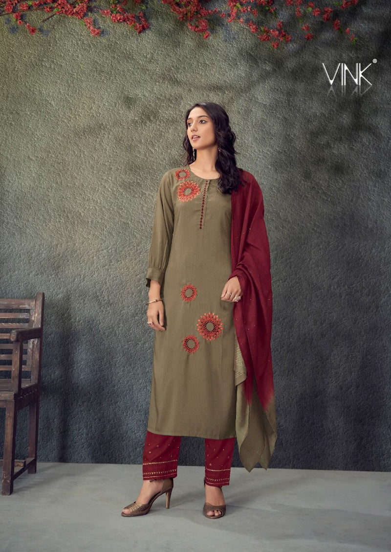Vink Legacy Viscose Silk Embroiderd Muslin Designer Wear Kurti