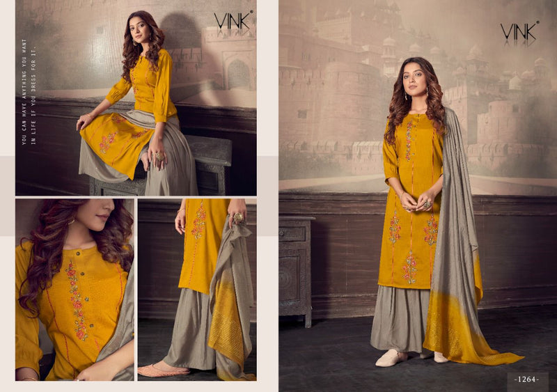 Vink Scarlet Maslin Embroidery Work Kurti With Sharara Jacquard Dupatta
