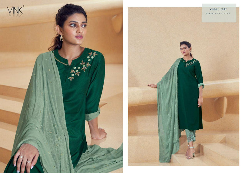Vink Shimmer Silk Designer KurtI With Dupatta And Pant