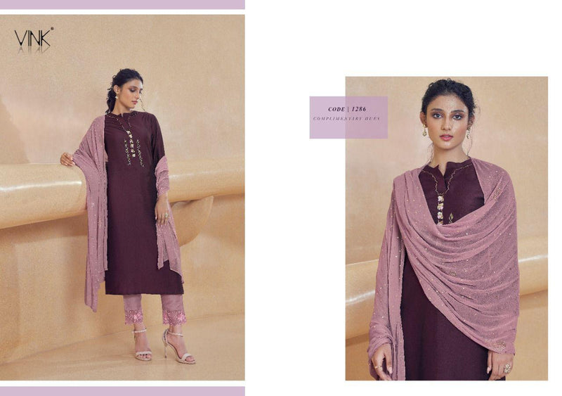 Vink Shimmer Silk Designer KurtI With Dupatta And Pant