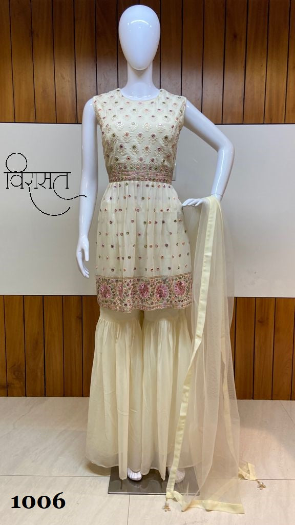 Virasat Resham Georrgette With Embroidery Work Designer Sharara Suit