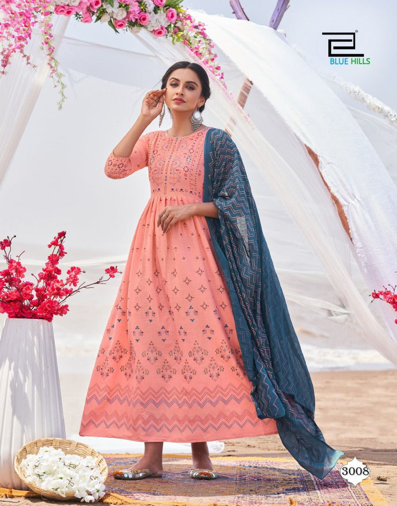 Blue Hills Walkway Dupatta Edition Vol 3 Rayon Fancy Long Gown Style Party Wear Kurtis