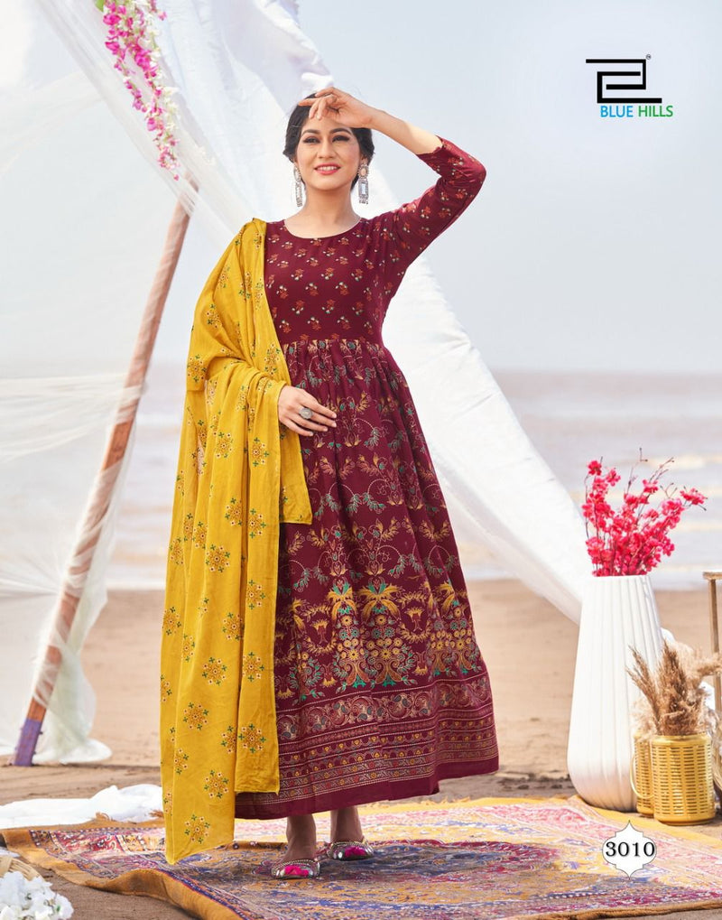 Blue Hills Walkway Dupatta Edition Vol 3 Rayon Fancy Long Gown Style Party Wear Kurtis
