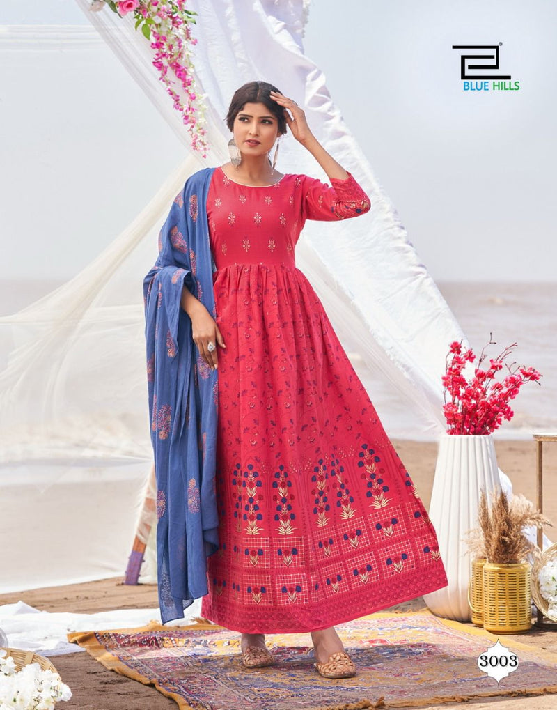 Blue Hills Walkway Dupatta Edition Vol 3 Rayon Fancy Long Gown Style Party Wear Kurtis