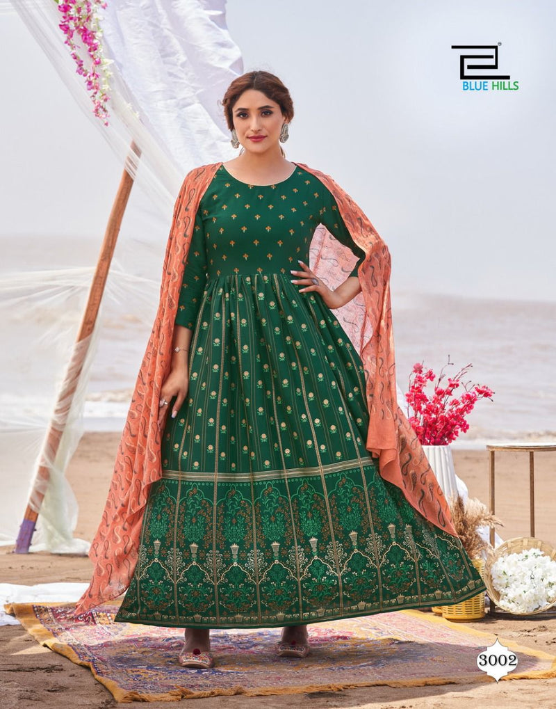 Blue Hills Walkway Dupatta Edition Vol 3 Rayon Fancy Long Gown Style Party Wear Kurtis