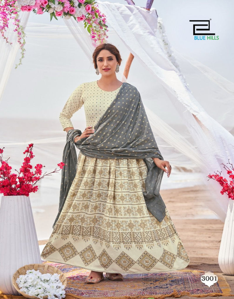 Blue Hills Walkway Dupatta Edition Vol 3 Rayon Fancy Long Gown Style Party Wear Kurtis