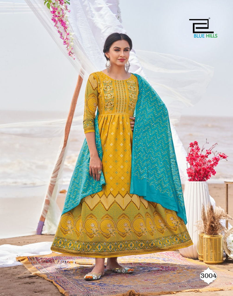 Blue Hills Walkway Dupatta Edition Vol 3 Rayon Fancy Long Gown Style Party Wear Kurtis