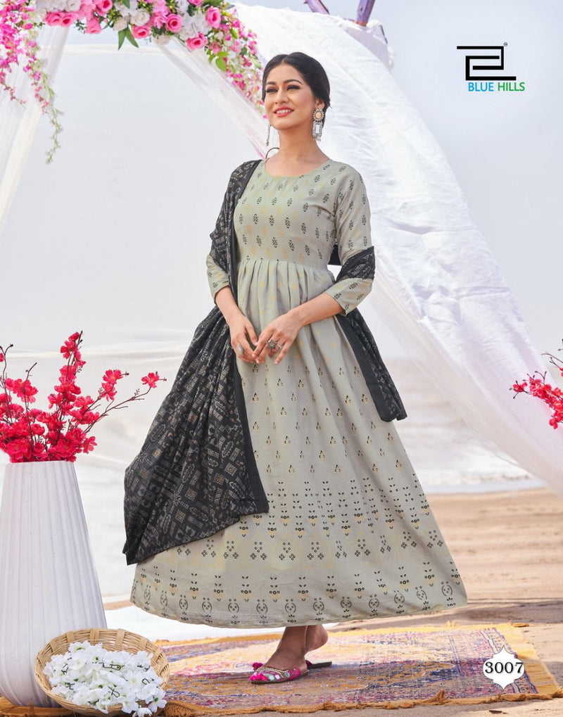 Blue Hills Walkway Dupatta Edition Vol 3 Rayon Fancy Long Gown Style Party Wear Kurtis