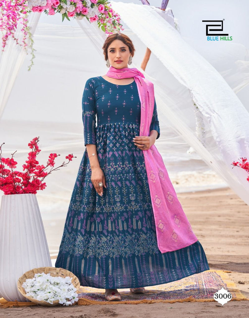 Blue Hills Walkway Dupatta Edition Vol 3 Rayon Fancy Long Gown Style Party Wear Kurtis